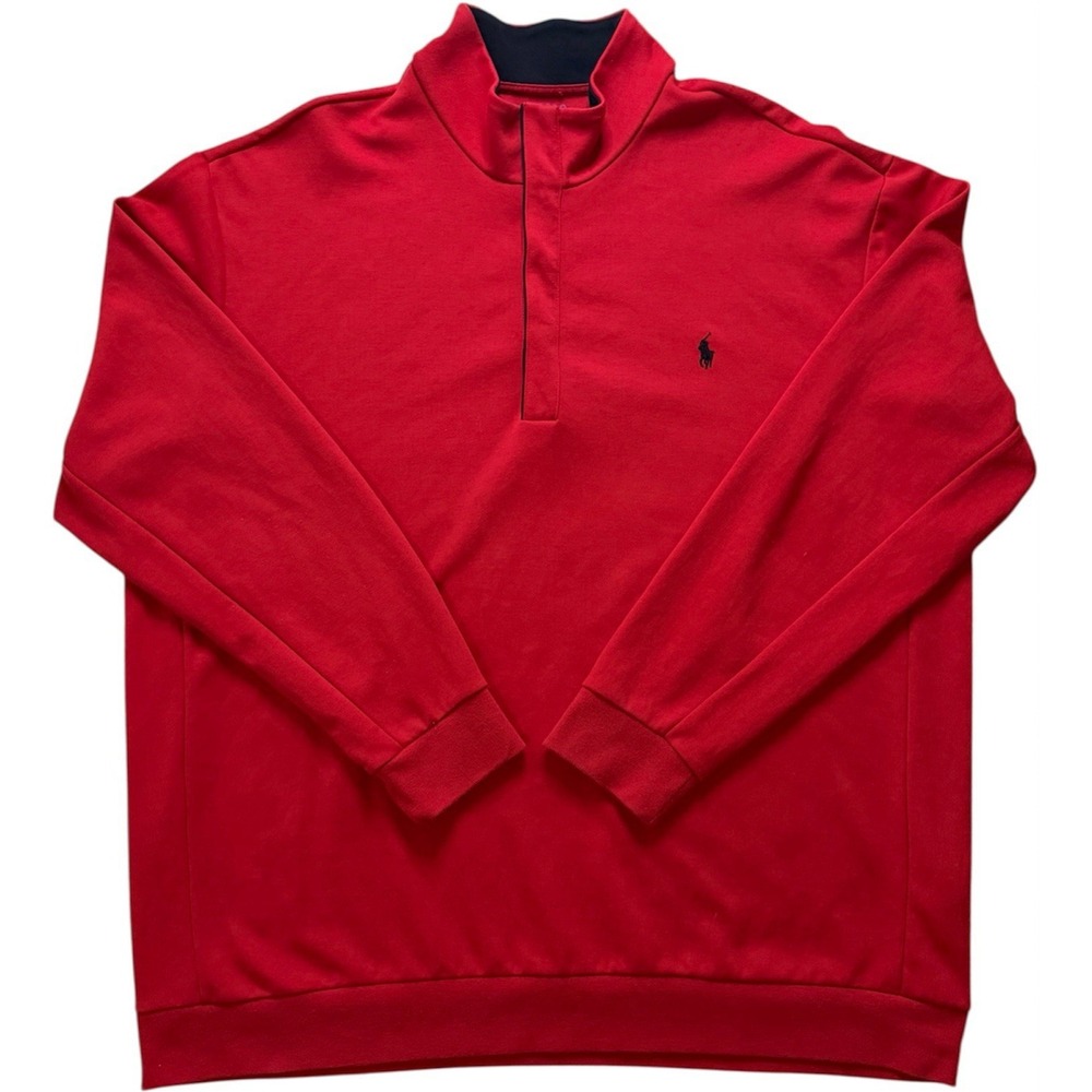 Polo Ralph Lauren Red Mock Neck Quarter‎ Zip Pulllover Sweatshirt Men's Size 2XL